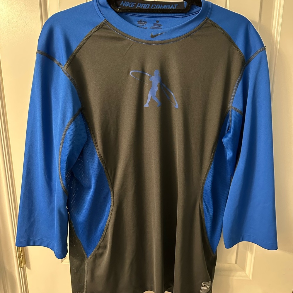 Nike Pro Combat Black and Royal Blue Athletic Quarter Sleeve Large